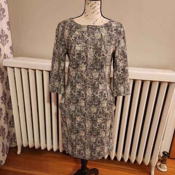 MM. Lafleur Women's Etsuko 3/4 Sleeve "Crackle" Sheath Dress with Pockets, Sz 6 - Picture 3 of 12